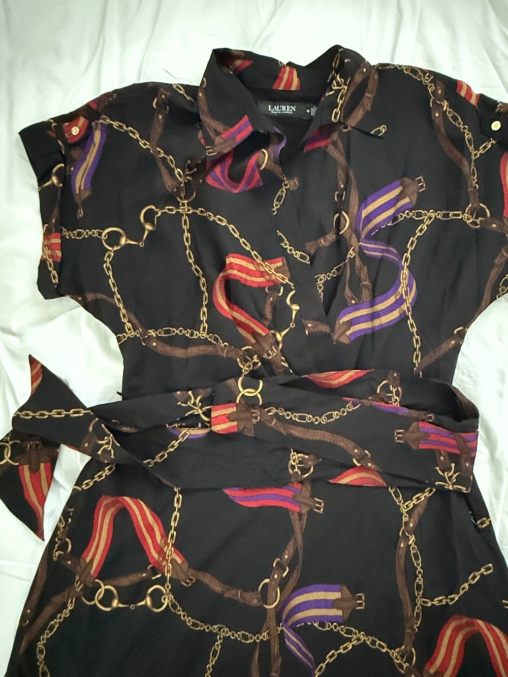 Lauren by Ralph Lauren classic holiday short sleeve dress, midi length, size 10